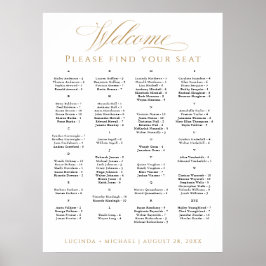Elegantes Alphabetisches Seating Chart für 100 Gäs Poster