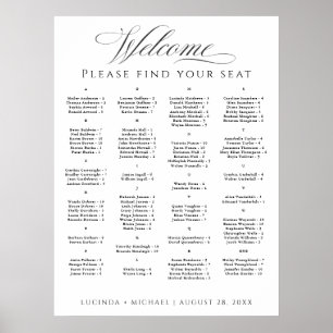 Elegantes Alphabetisches Seating Chart für 100 Gäs Poster