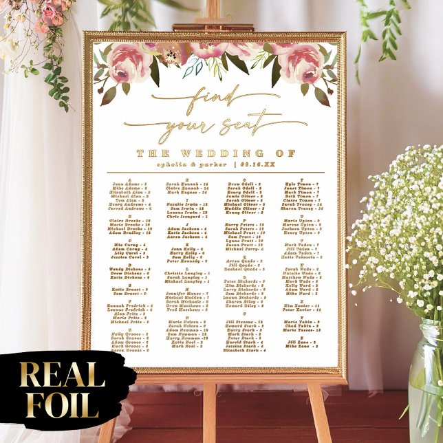 Elegantes Alphabetisches Seating mit Real Gold Foliendrucke (Say "I DO" to Romantic Watercolor Florals and a Cottagecore Vibe with the Ophelia Wedding Suite.)