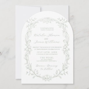Elegantes, altes Geld, grünes Bogen-Foto-Hochzeit Einladung