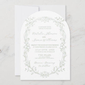 Elegantes, altes Geld, grünes Bogen-Foto-Hochzeit Einladung