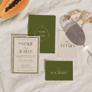 Elegantes altes Geld Olivgrün Luxus Retro Hochzeit Einladung
