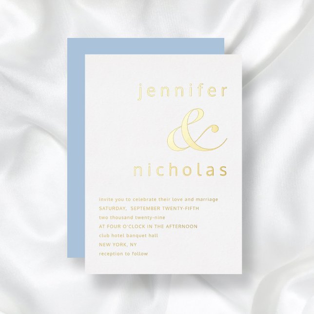 Elegantes Ampersand Pulver Blue Wedding Gold Folieneinladung (Elegant Ampersand Powder Blue Wedding Gold Foil Invitation)