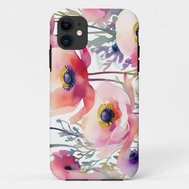 Elegantes Anemone Muster Rosa und Lila Case-Mate iPhone Hülle (Rückseite)