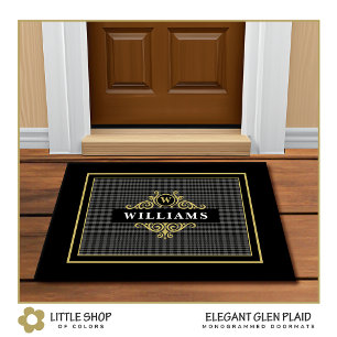 Elegantes, anpassbares Glen Plaid mit goldenem Emb Fußmatte