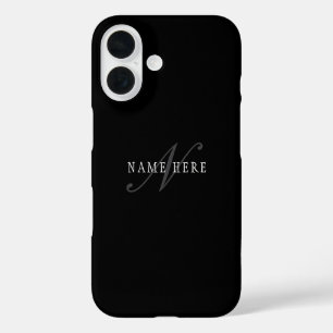 Elegantes anpassbares Monogramm Schwarz Grau Wei iPhone 16 Hülle