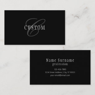 Elegantes anpassbares Monogramm   Schwarz Grau Wei Visitenkarte