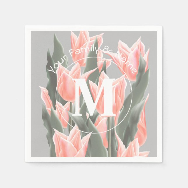 Elegantes Anstrich von Monogramm-Pfirsichfarben Serviette (Vorderseite)