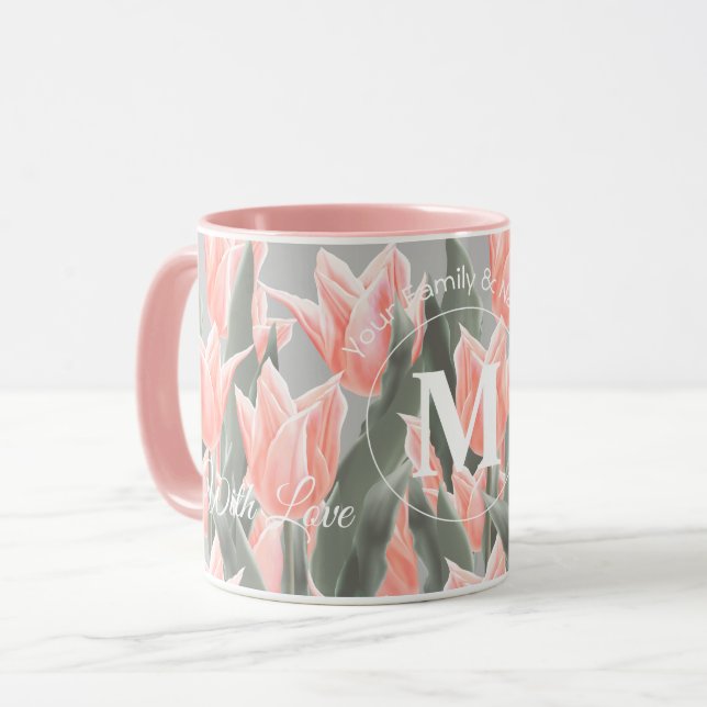 Elegantes Anstrich von Monogramm-Pfirsichfarben Tasse (Vorderseite Links)