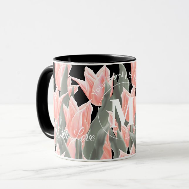 Elegantes Anstrich von Monogramm-Pfirsichfarben Tasse (Vorderseite Links)
