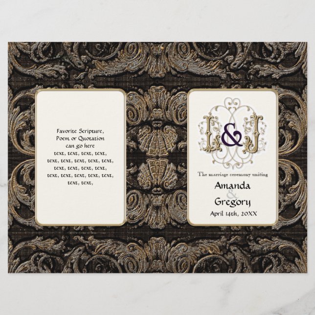 Elegantes antikes Gold Barock, Hochzeitsprogramm (Vorderseite)