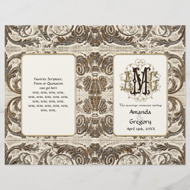 Elegantes antikes Gold Barock, Hochzeitsprogramm (Vorderseite)