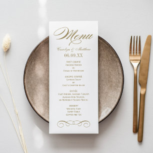 Elegantes antikes goldenes Hochzeitsmonogramm Menükarte