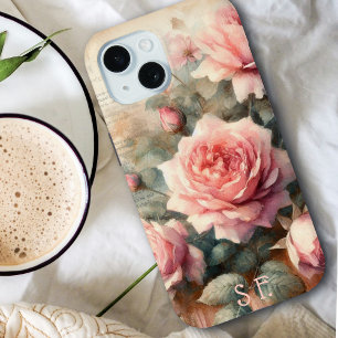 Elegantes Antikes Rosa Rosen Florales Monogramm Sc Case-Mate iPhone Hülle