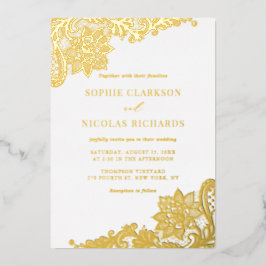 Elegantes antikes Spitzen Rustikales HochzeitGold Folieneinladung