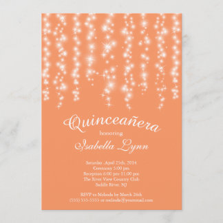 Elegantes Aprikosen-Funkelnlichter Quinceañera Einladung