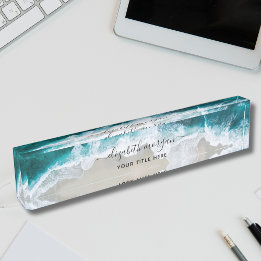 Elegantes Aqua-Blau-Grün-Strand-Signatur-Skript Namensplakette