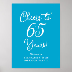 Elegantes Aqua Blau Prost auf 65 Jahre 65. Geburts Poster