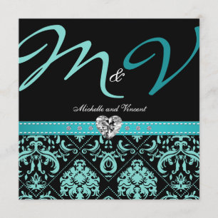 Elegantes Aqua Blue Damask Einladung