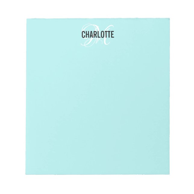 Elegantes Aqua-Blue-Monogramm-Notizblock Notizblock (Vorderseite)