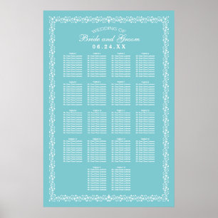 Elegantes Aqua Blue Wedding Seating Chart Poster