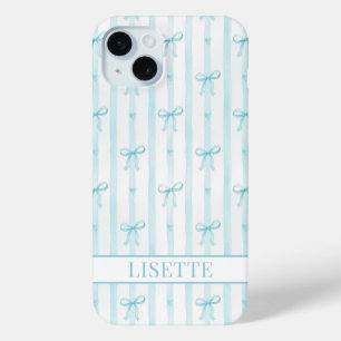 Elegantes aqua gestreiftes Coquette-Schleifen-Mono Case-Mate iPhone Hülle