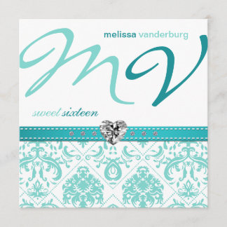 Elegantes Aqua-lädt blauer 16. Einladung