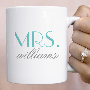 Elegantes Aqua Mrs Hochzeitsmonogramm Tasse