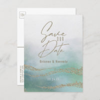 Elegantes Aqua Ocean & Gold Save the Date