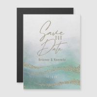 Elegantes Aqua Ocean & Gold Save the Date
