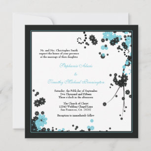 Elegantes Aqua + Schwarze Blume Einladung zur Hoch