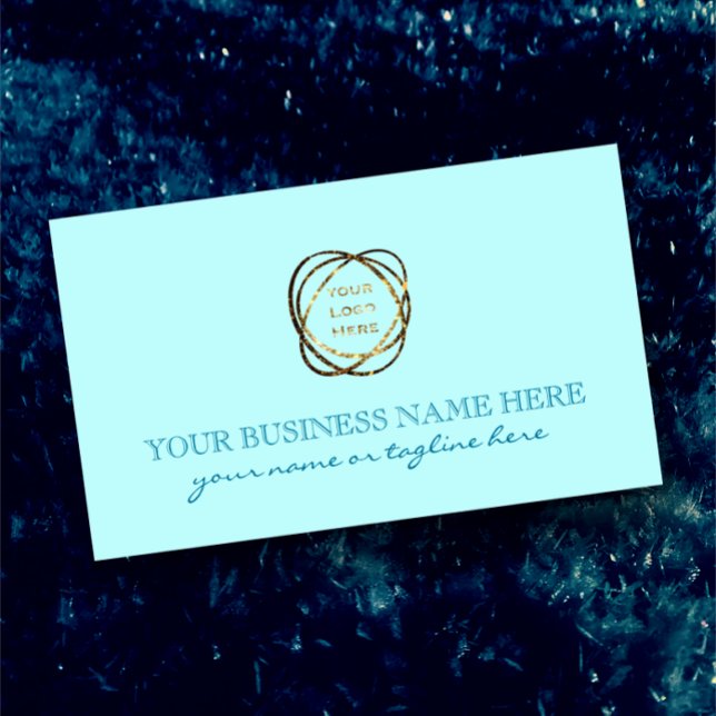 Elegantes Aqua Turquoise Add Business Logo Rechteckiger Aufkleber (Personalize this fresh ice aqua teal sticker with your business logo and custom elegant script.)