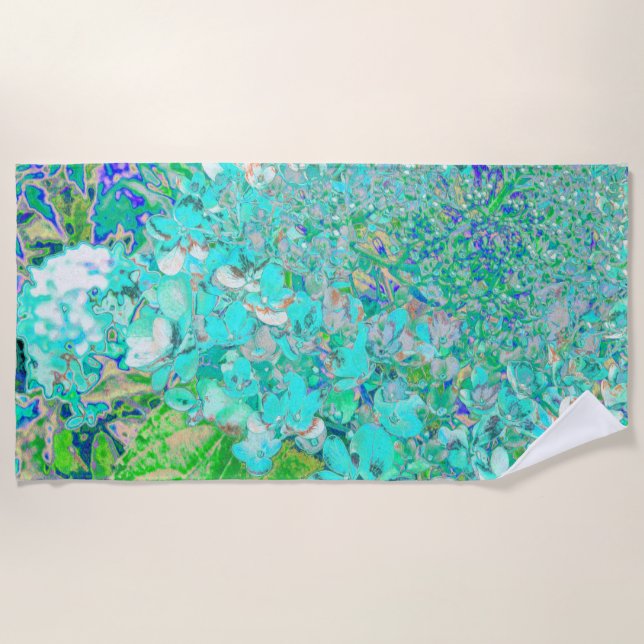 Elegantes Aqua und grünes Limelight Hydrangea Deta Strandtuch (Vorderseite)