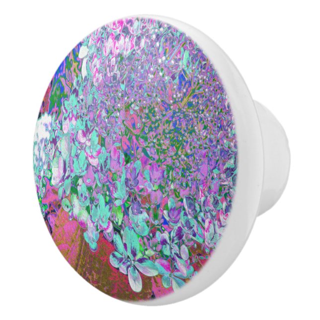 Elegantes Aqua und Lila Limelight Hydrangea Detail Keramikknauf (Rechts)