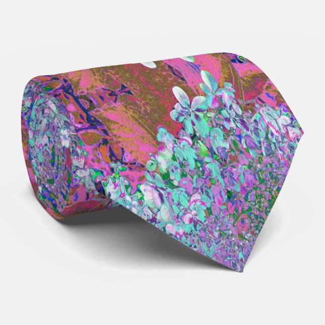 Elegantes Aqua und Lila Limelight Hydrangea Detail Krawatte (Gerollt)