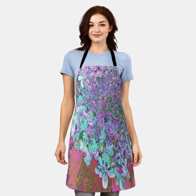 Elegantes Aqua und Lila Limelight Hydrangea Detail Schürze (Getragen)