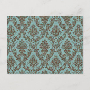 Elegantes Aqua- und Schokoladen-Damaskusmuster   V Postkarte