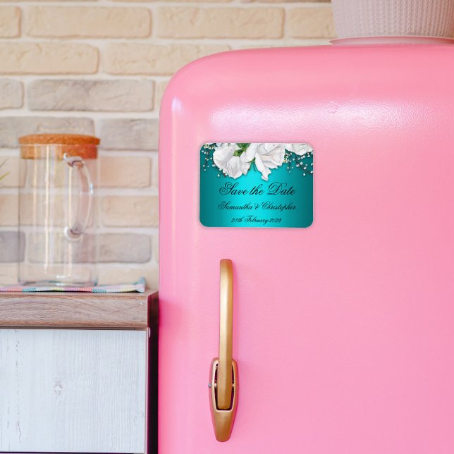 Elegantes Aqua und weiße Rosen Hochzeit retten das Magnet (Von Creator hochgeladen)