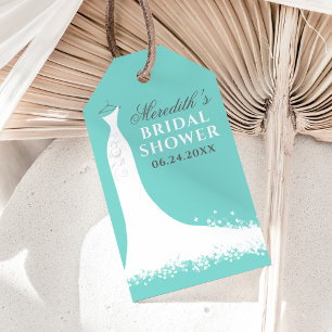 Elegantes aquablaues Hochzeitskleid-Duschgeschenk Geschenkanhänger