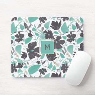 Elegantes Aquamarin-braunes Blumenmuster mit anfän Mousepad