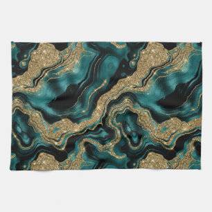 Elegantes Aquamarin-Gold-Glitzer-Muster Geschirrtuch