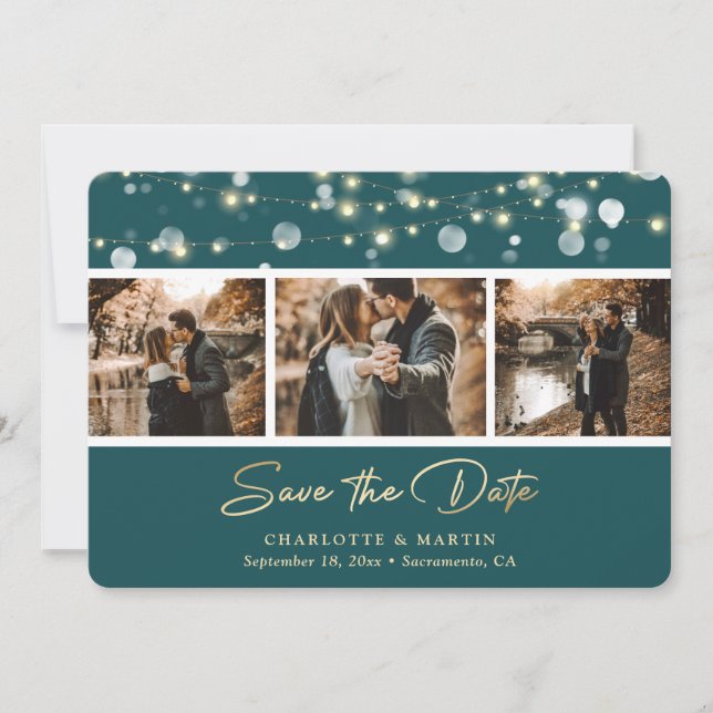 Elegantes Aquamarin-Gold-Hochzeiten-Foto Save the  Save The Date (Vorderseite)