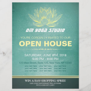 Elegantes Aquamarin & Gold Lotus YOGA Studio Open  Flyer