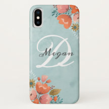 Elegantes Aquamarin rosa Floral Monogramm