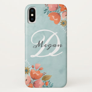 Elegantes Aquamarin rosa Floral Monogramm Case-Mate iPhone Hülle