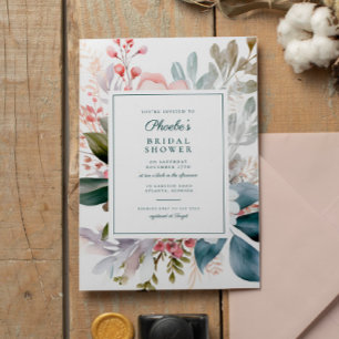 Elegantes Aquamarin rosafarbenes Bouquet Brautpart Einladung