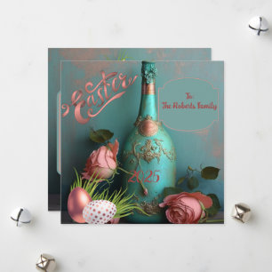 Elegantes Aquamarin & Rose Goldenes Ostern für Fam Feiertagskarte