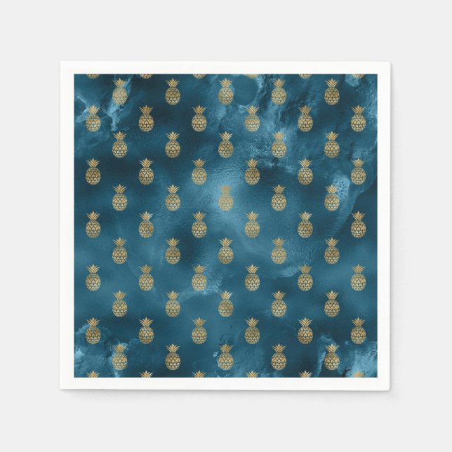 Elegantes Aquamarines Ananas-Satin Hübsch Serviette (Vorderseite)