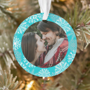 Elegantes Aquamarines Aqua Weißer Winter Schneeflo Ornament