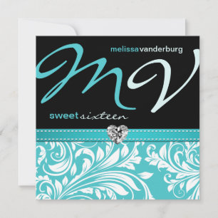 Elegantes Aquamarines Blau 16 . Geburtstag Geburts Einladung